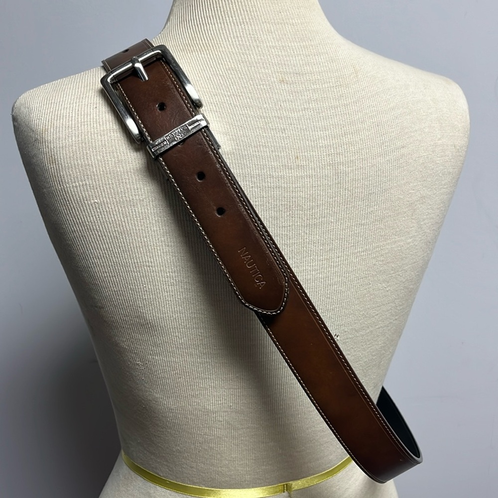 Nautical Brown Wide Men’s Belt w/ Silver Buckle Size 44